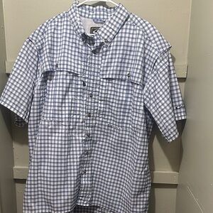 Drake Blue and White Plaid Fishing Performance Shirt